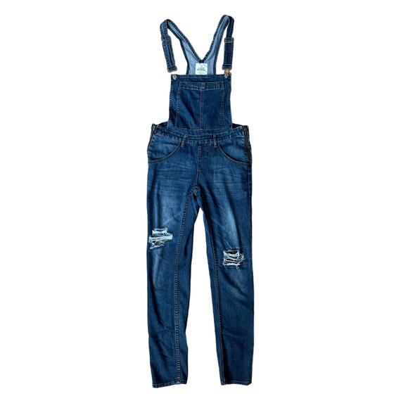 Cheap Monday Dungaree Carbon Blue Distressed Zippered Denim Jean Overalls SMALL - Picture 1 of 7